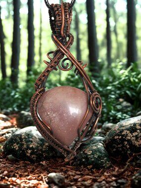 ✨ Handcrafted Peach Moonstone Copper Wire Wrapped Pendant